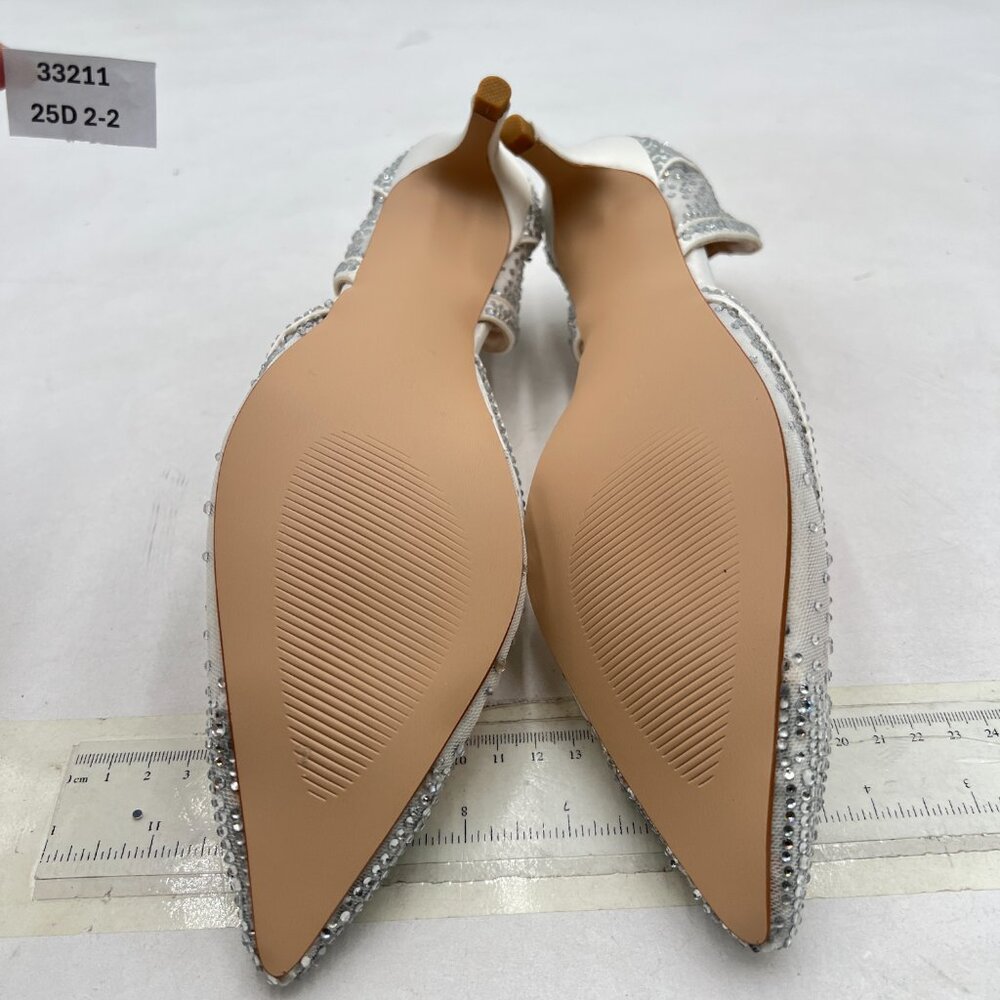 XYD Silver Pointed Toe D'Orsay Kitten Heel Rhinestone Studs Slip-On Pump - Picture 7 of 8